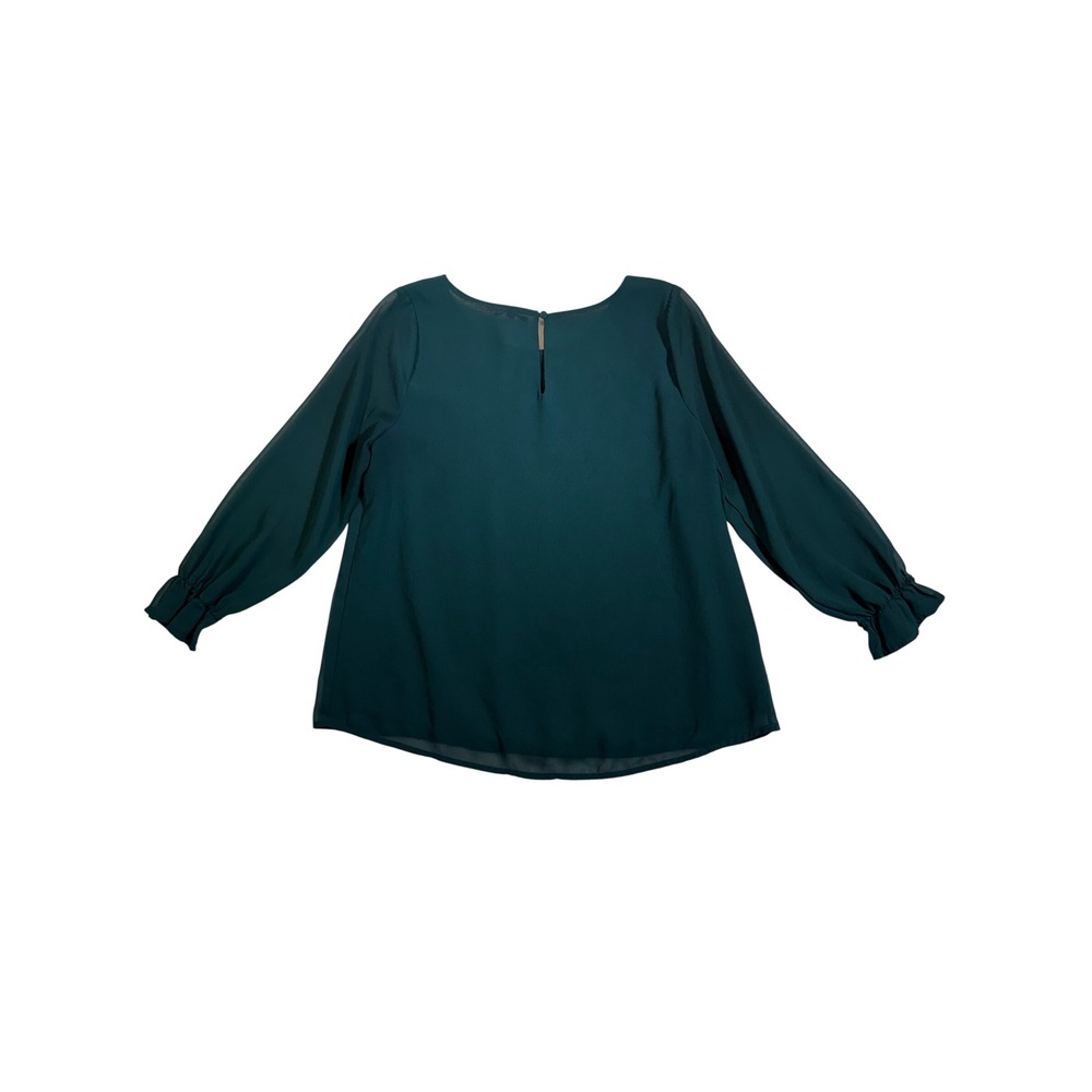 Papermoon Womens Dark Teal Long Sleeve Ruffle Cuff Blouse Medium - Picture 2 of 3